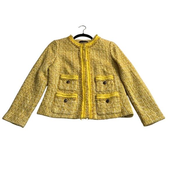 Talbots TWEED JACKET Blazers Women yellow Long sleeve Knit 6P Career Elegant - Picture 5 of 15